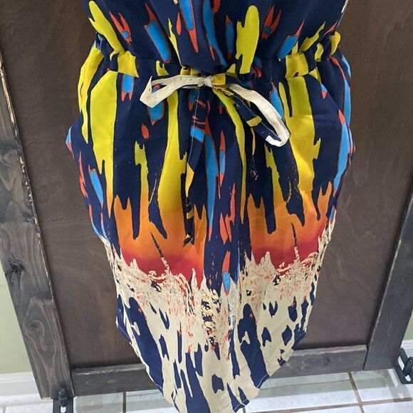 Off the shoulder Retro Dress with tie waist, pockets, & back cut out accent. - Picture 3 of 8